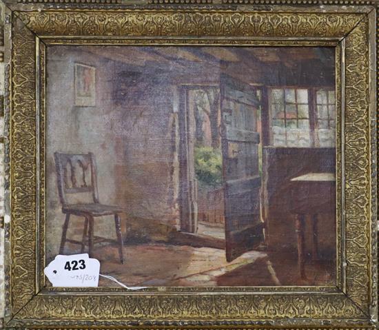 Arthur Claude Cooke, oil on canvas, Cottage interior, 25.5 x 30.5cm